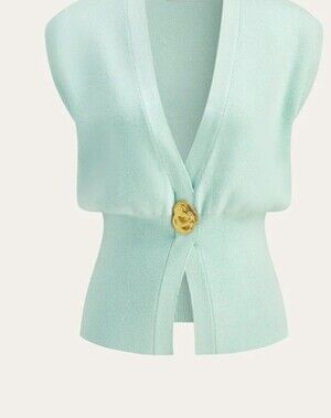 Commense Knit Top Vest Gold Button Mint Green L NWT